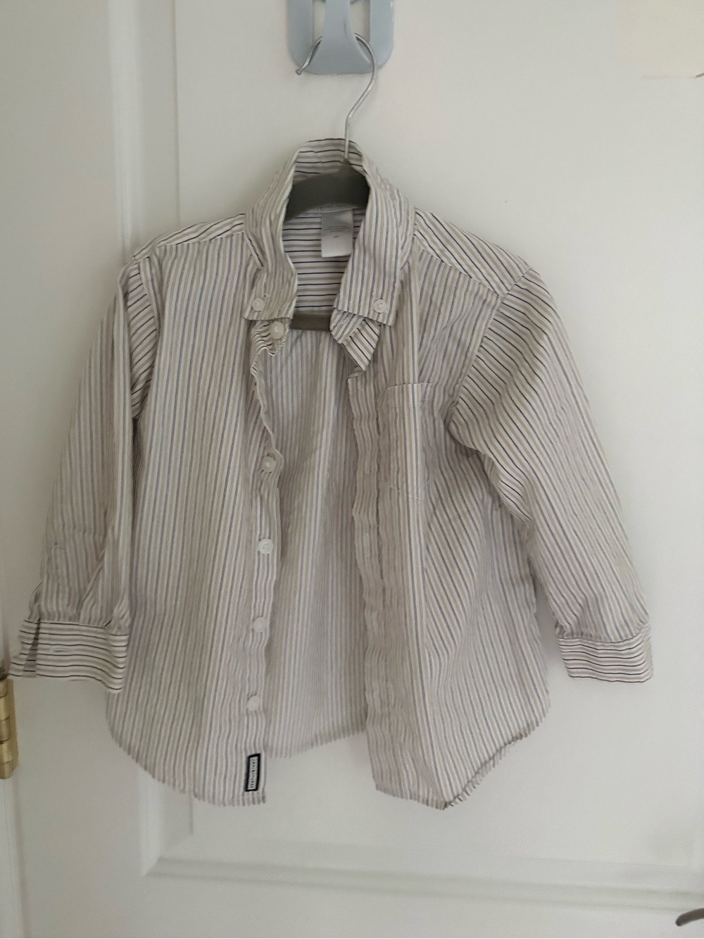 Janie & jack Light neutral striped Cotton Button-Down long sleeve Shirt 24M 2T
